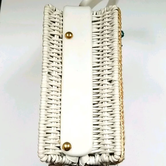 Vintage 1950s Mid Century ADELES Miami Beaded Lucite Wicker Box Bag - Picture 6 of 16